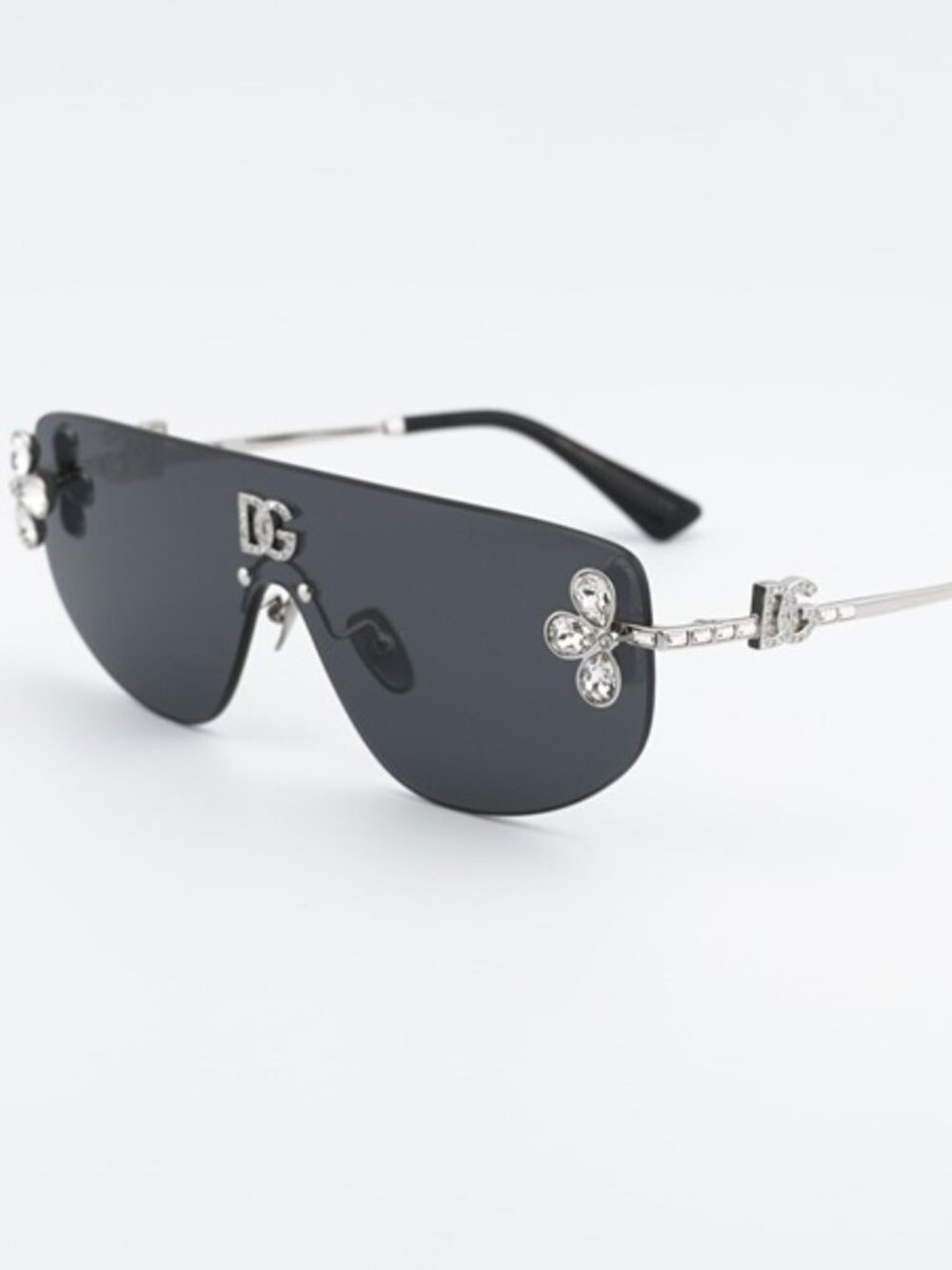 Dolce & Gabbana DG2333B 05/87 Sunglasses Silver with White Stone Shield Frame